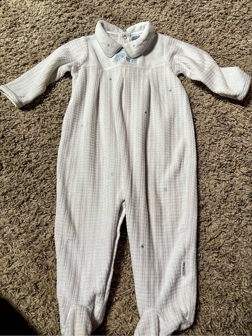 Vintage Little Me Classics Baby Footie White Blue Size 12 Months